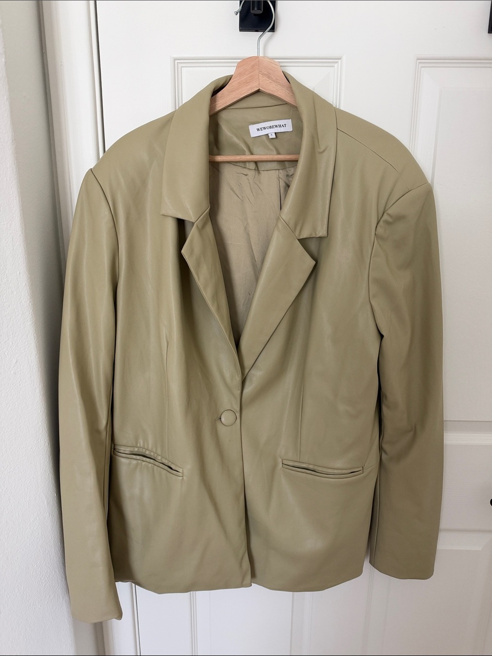 WeWoreWhat Olive Vegan Leather Blazer